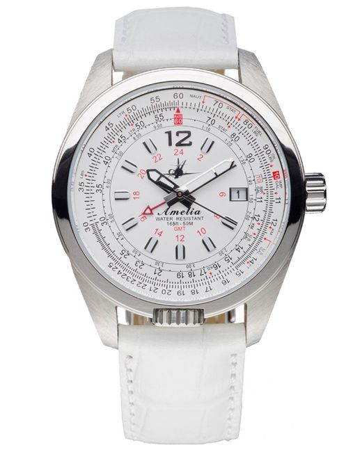 Abingdon Co. Gray Amelia Gmt Multifunctional Genuine White Calf Leather Strap Watch 40mm