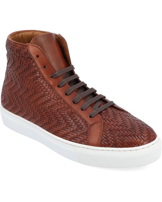 Taft Brown Handcrafted Woven Leather High Top Lace Up Sneaker for men