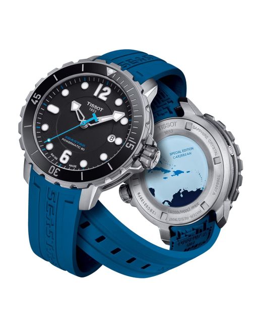 Tissot Swiss Automatic Seastar 1000 Caribbean Special Edition Blue Rubber Strap Watch 42mm for men