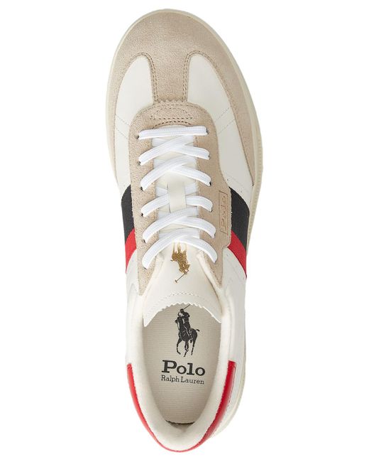 Polo Ralph Lauren White Heritage Aera Leather & Suede Sneaker for men