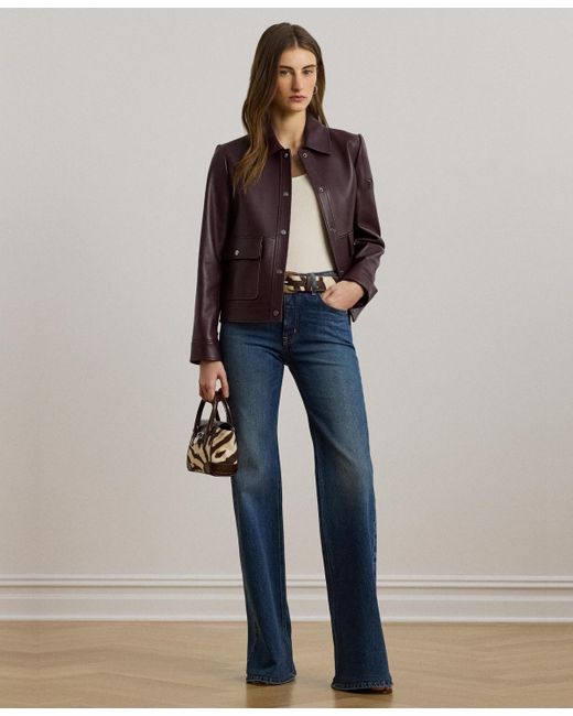 Ralph Lauren Blue Buttoned Leather Jacket