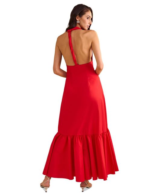 1.STATE Red Cotton Twisted T-back Maxi Dress