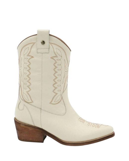 Stivali White Suede Leather Western Cowboy Booties