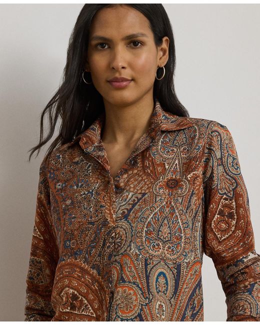 Ralph Lauren Brown Petite Classic-fit Paisley Crepe Shirt