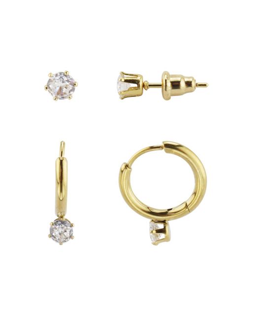 Rebl Jewelry White 2-pair Gold-tone Earrings Set