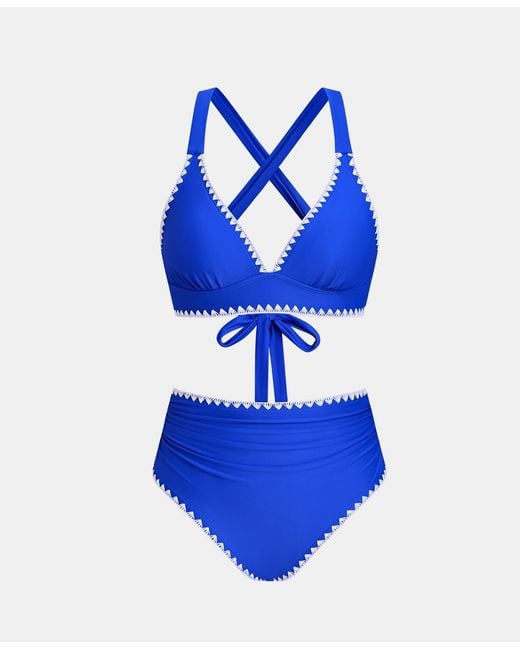 CUPSHE Blue V-neck Crisscross Bikini Set
