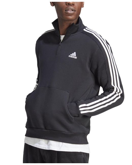 Adidas Blue Essentials Fleece 3-stripes Quarter-zip Sweatshirt for men