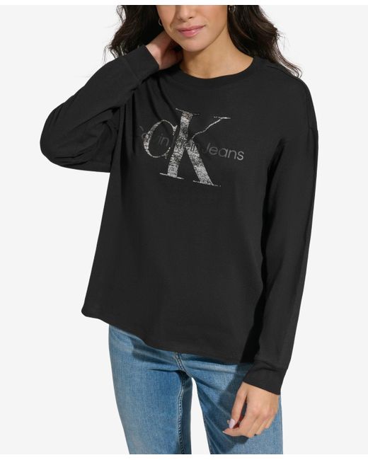 Calvin Klein Black Monogram Logo Long-sleeve T-shirt