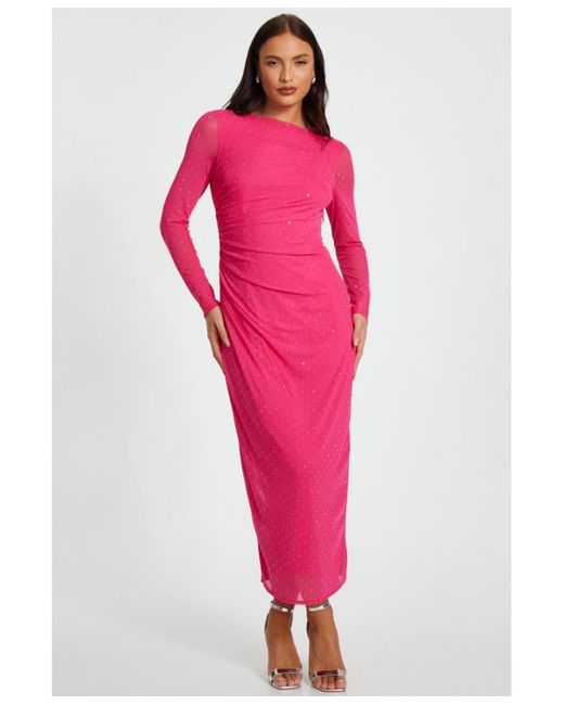 Quiz Pink Mesh Hotfix Maxi Dress