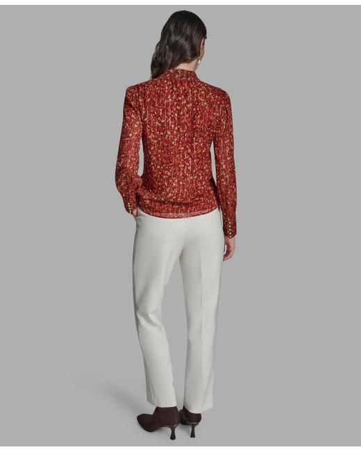 BCBGMAXAZRIA Red Printed Mock Neck Top