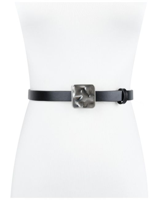Calvin Klein White Skinny Hammered Plaque Buckle Belt