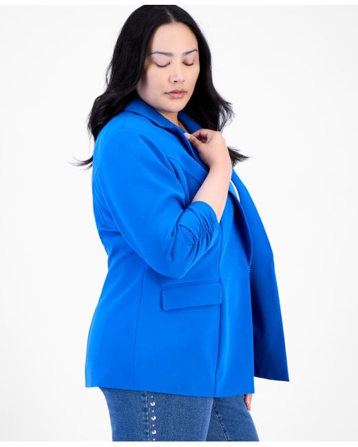 INC International Concepts Blue Plus Size 3/4-sleeve Blazer