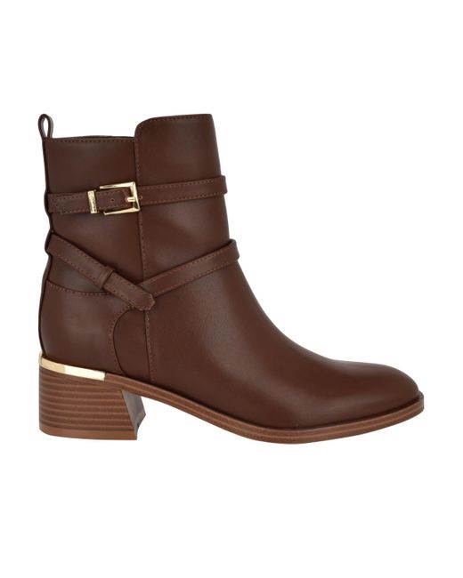 Calvin Klein Brown Jasen Block Heel Almond Toe Dress Booties