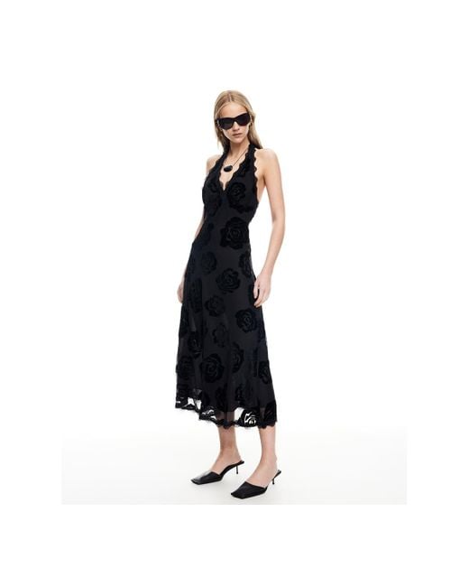 Lioness Black Stars Align Halter Neck Midi Dress