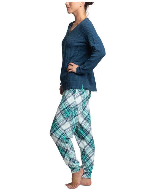 Muk Luks Stretch Waffle Fleece Pajama Set in Blue - Lyst