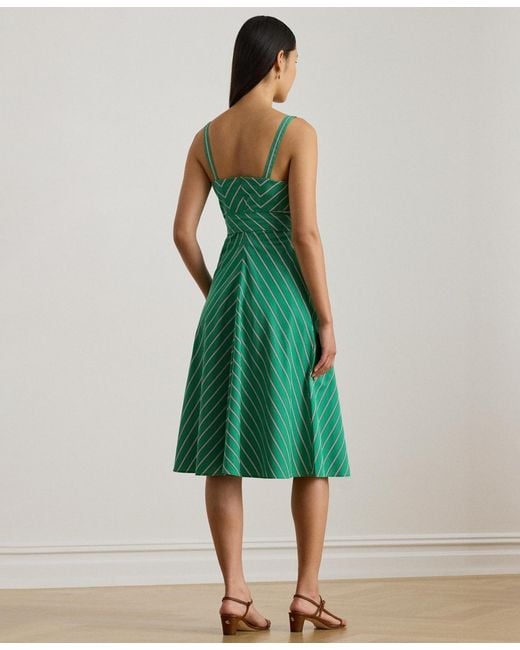 Ralph Lauren Striped Belted Sleeveless Dress in Green