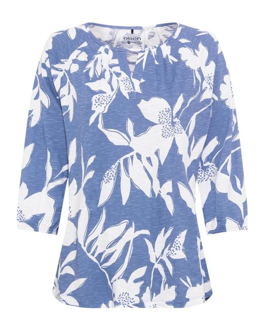 Olsen Blue 100% Organic Cotton 3/4 Sleeve Abstract Floral Print T-shirt