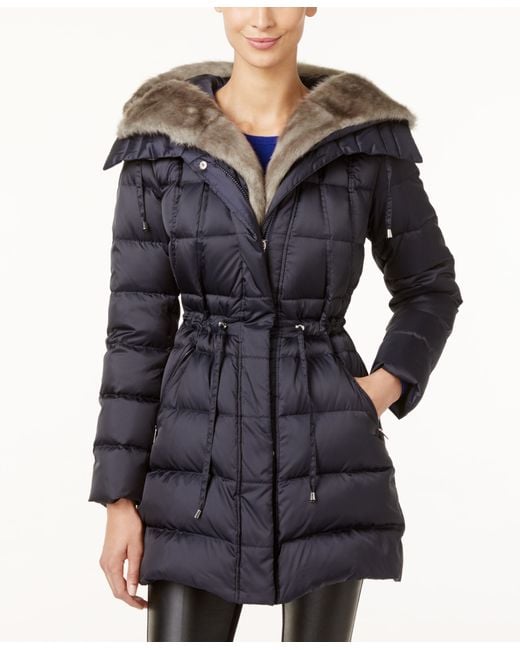 Laundry by shelli segal Faux-fur-trim Hooded Puffer Coat, Only At Macy&#39;s in Blue | Lyst