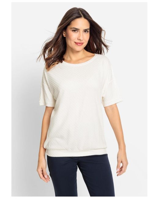 Olsen White Short Sleeve Lattice Texture T-shirt