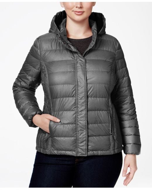 32 degrees Plus Size Hooded Packable Down Puffer Coat in Grey Lyst