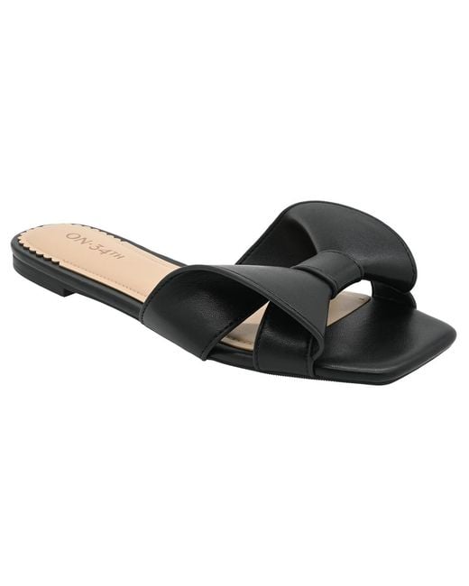 On 34th Black Pearlaa Square Toe Flat Sandals