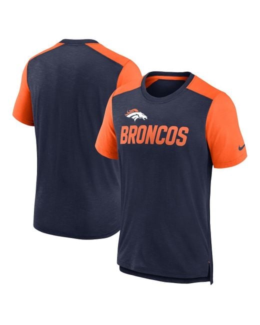 Nike Blue Heathered Navy, Heathered Orange Chicago Bears Color Block Team Name T-shirt for men