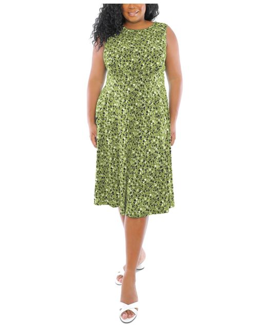 London Times Green Plus Size Sleeveless Fit & Flare Midi Dress