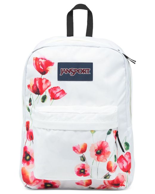 Jansport White Superbreak Backpack In Multi California Poppy