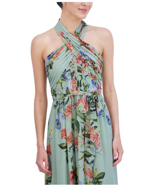 Eliza J Green Floral-print Halter Maxi Dress