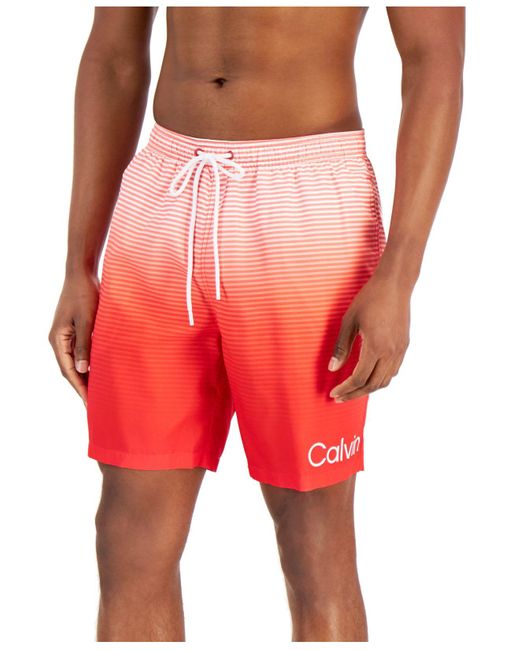 Calvin Klein Synthetic Regularfit Ombré Gradient Stripe Upf 50+ 7" Swim Trunks in Red for Men