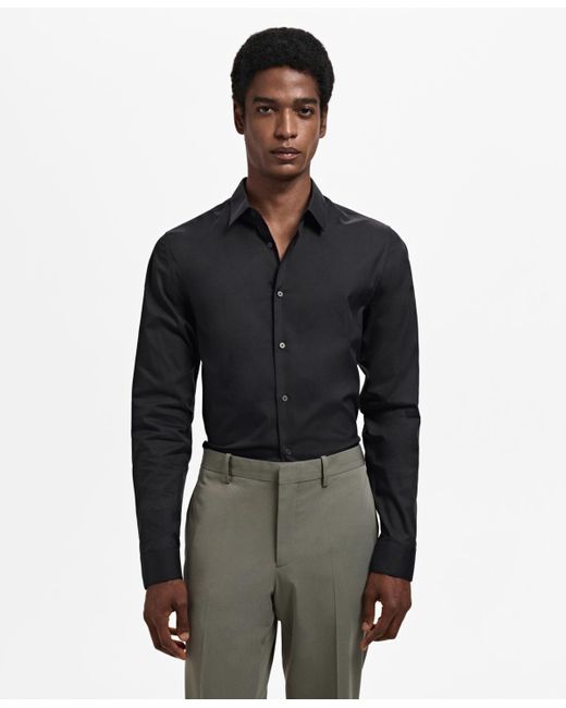 Mango Black Slim-fit Cotton Dress Shirt for men