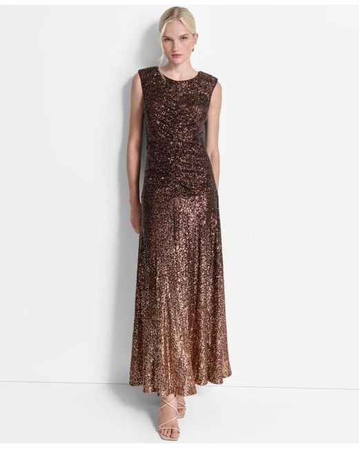DKNY Brown Sleeveless Sequin Ombre Gown