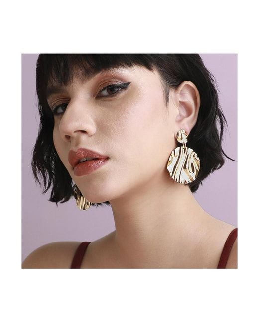 SOH Metallic Dented Circular Drop Earrings