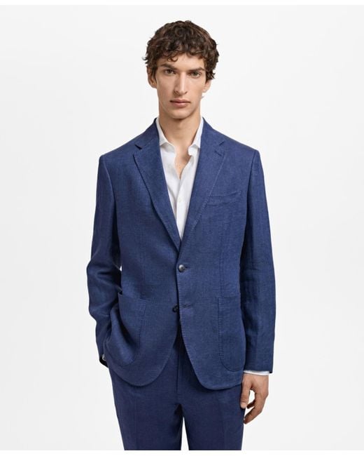 Mango Men's Blue Salerno Linen Slim-fit Suit Blazer Mango Men's Blue Salerno Linen Slim-fit Suit Blazer