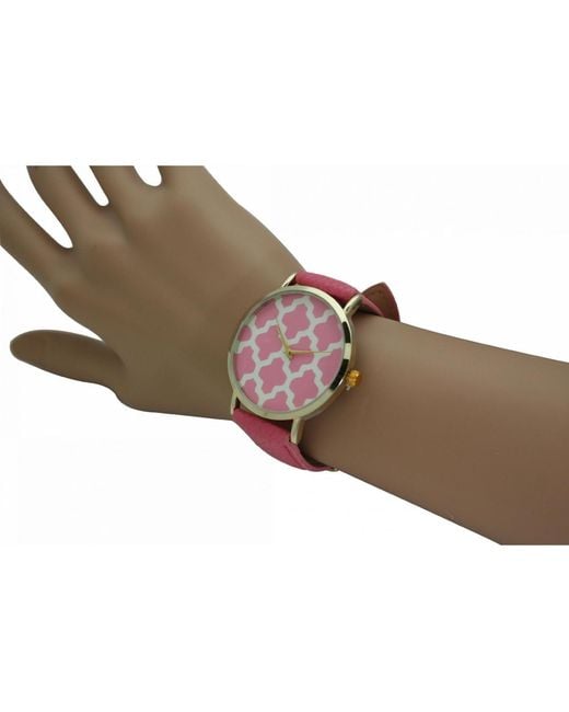 Olivia Pratt Red Geometric Pattern Leather Strap Watch