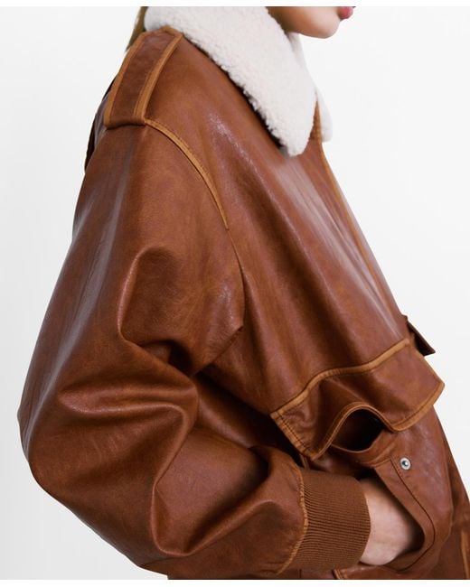Mango Brown Fleece Collar Jacket
