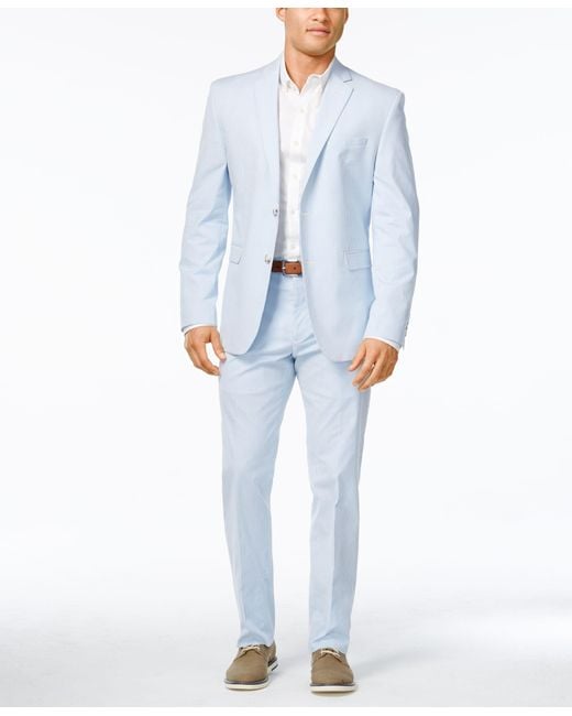Perry Ellis Portfolio Men's Slim-fit Light Blue Seersucker Suit for men