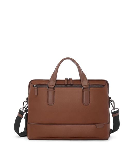 Tumi Brown Harrison Sycamore Slim Brief Leather Bag for men