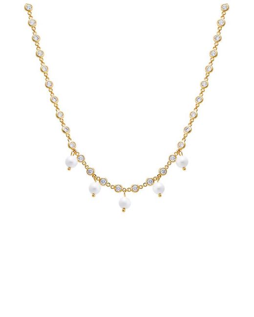 By Adina Eden Metallic Multi Cubic Zirconia Dangling Imitation Pearl Chain Necklace