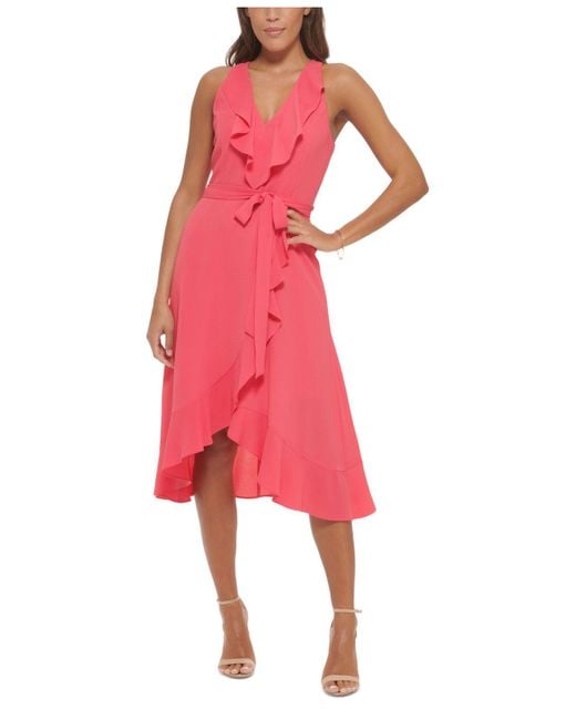 kensie halter neck ruffle dress