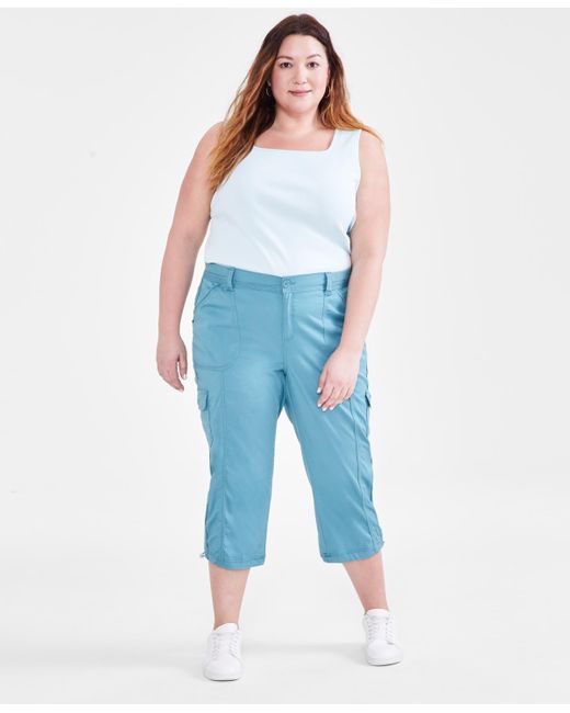 Style & Co. Blue Plus Size Bungee-hem Capri Pants
