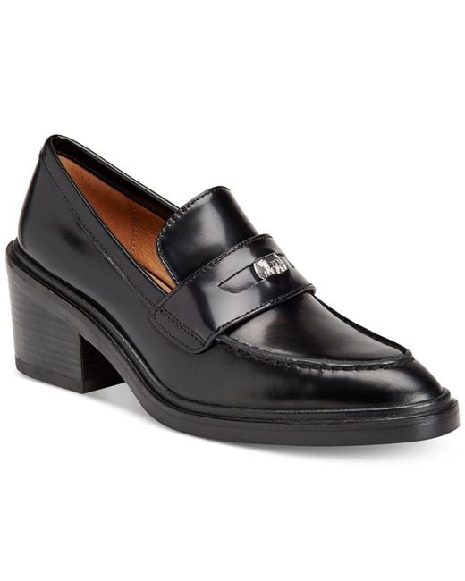 COACH Heath Block-heel Tailored Loafers in Black | Lyst