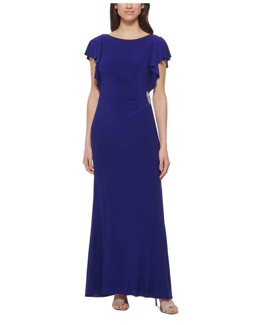 Jessica Howard Embellished Ruffled-sleeve Gown in Blue | Lyst