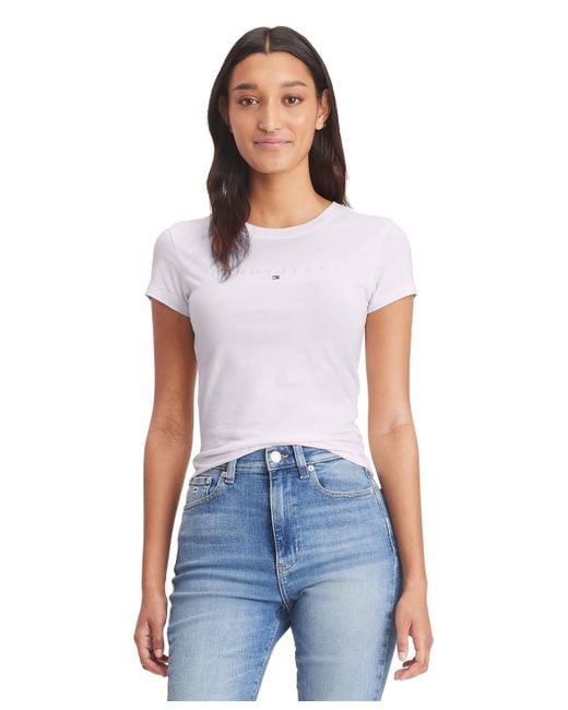 Tommy Hilfiger White Cotton Slim-fit Tonal-logo T-shirt