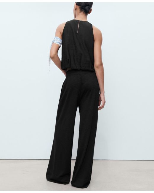 Mango Black Fine Knit Straight Fit Pants
