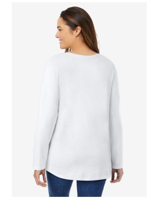 Woman Within White Plus Size Within Perfect Long-sleeve V-neck Tee