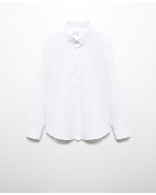 Mango White Regular Fit Striped Cotton Shirt for men