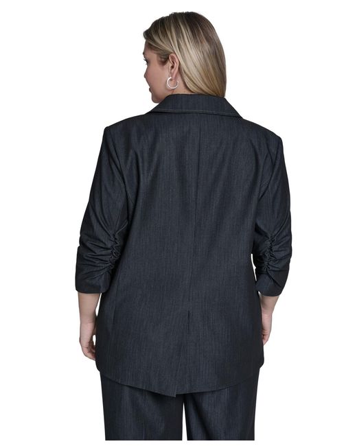 Calvin Klein Blue Plus Size Notch Collar Jacket