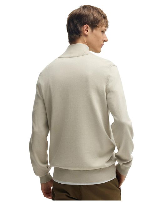 Boss Gray Boss By Logo Patch Zip-neck Sweater for men