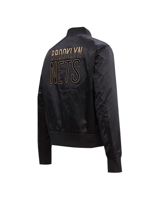 Pro Standard Black Brooklyn Nets Glam Satin Full-snap Varsity Jacket